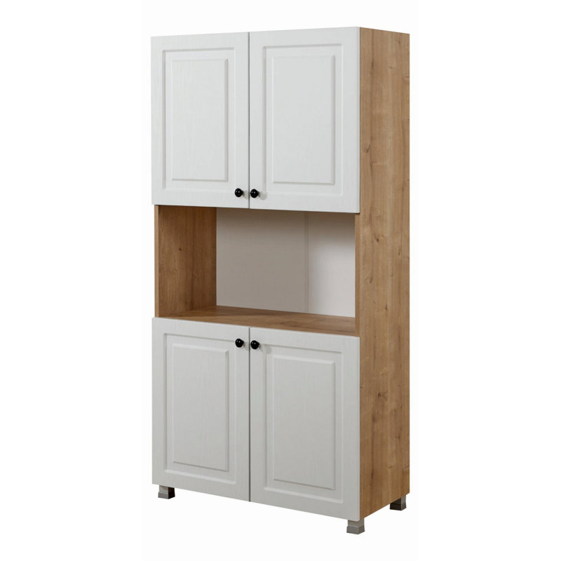 Modern Multi-Purpose Cabinet, Sapphire Oak & Walnut Finish, 31.5 x 63.0 x 15.4 inches | 100% Melamine Coated Particle Board, 0.71 inches Thick | Easy Assembly, 4 Doors, Numerous Shelves, Stylish Storage Solution