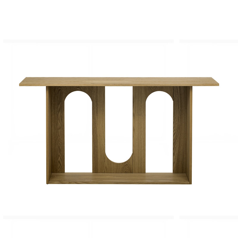 Modern and Curved Design Ash Veneer Console Table with Shelf, Natural