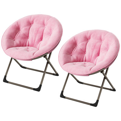 Folding faux fur moon chair Oversized floral design Solid metal frame Soft comfortable seat Suitable for adults teens bedroom living room or dormitory Capacity 300 kg Set of 2