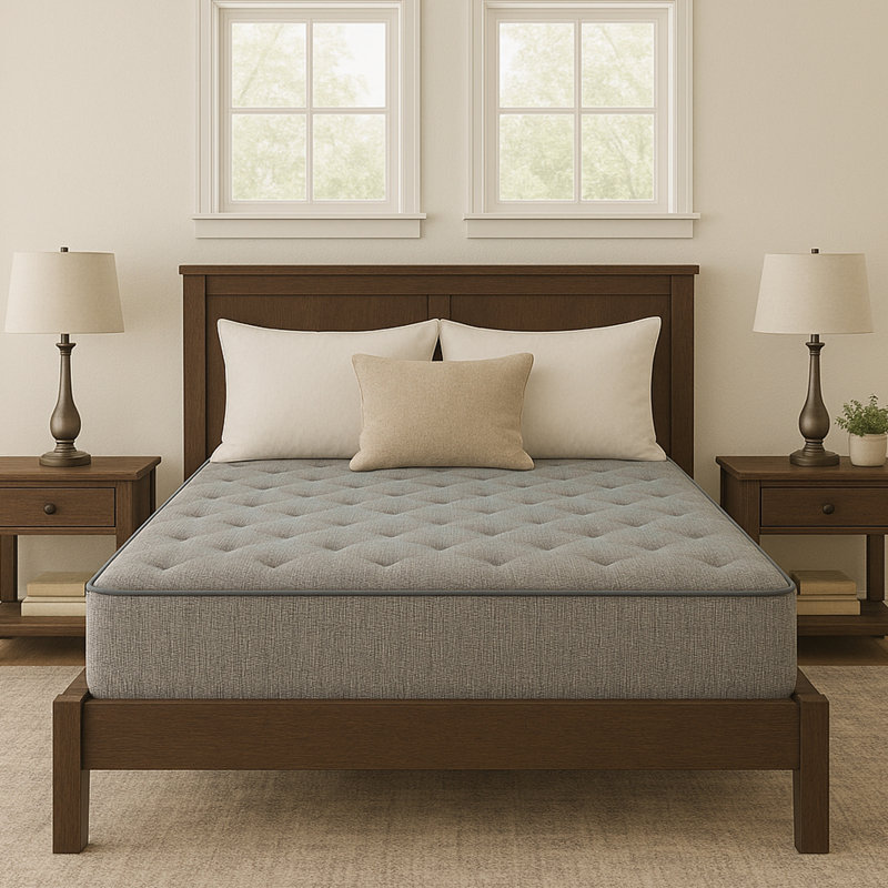 Matelas en mousse de confort moyen à deux côtés de 9 po de taille grand, polyvalent et confortable, de couleur grise et bleue avec 2 composants, pour un sommeil relaxant