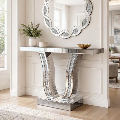 Console en miroir à miroir de 43 po avec pieds courbés et miroir