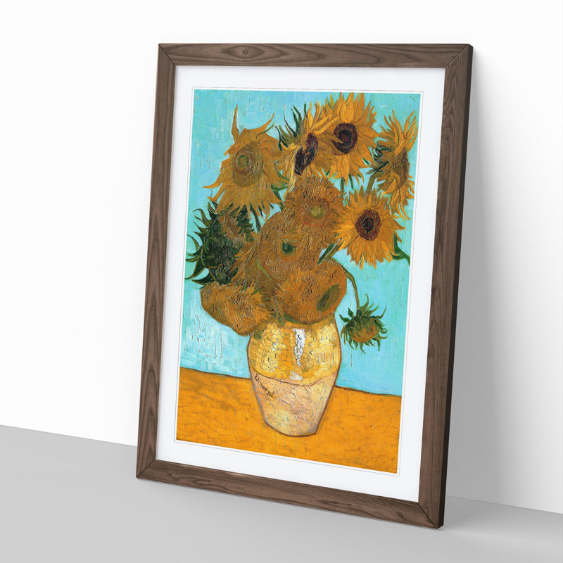 Twelve Sunflowers by Vincent Van Gogh - Picture Frame Painting, 36cm H x 27cm W x 2cm D, Walnut