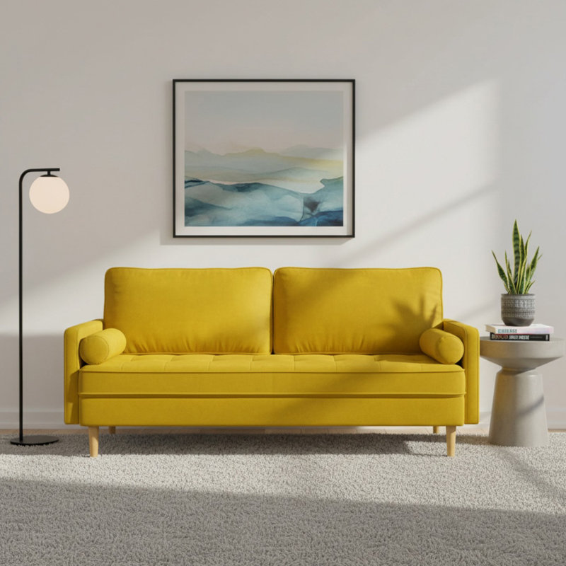 Canapé et causeuse en velours moderne à accoudoirs carrés 66,92 po, Jaune