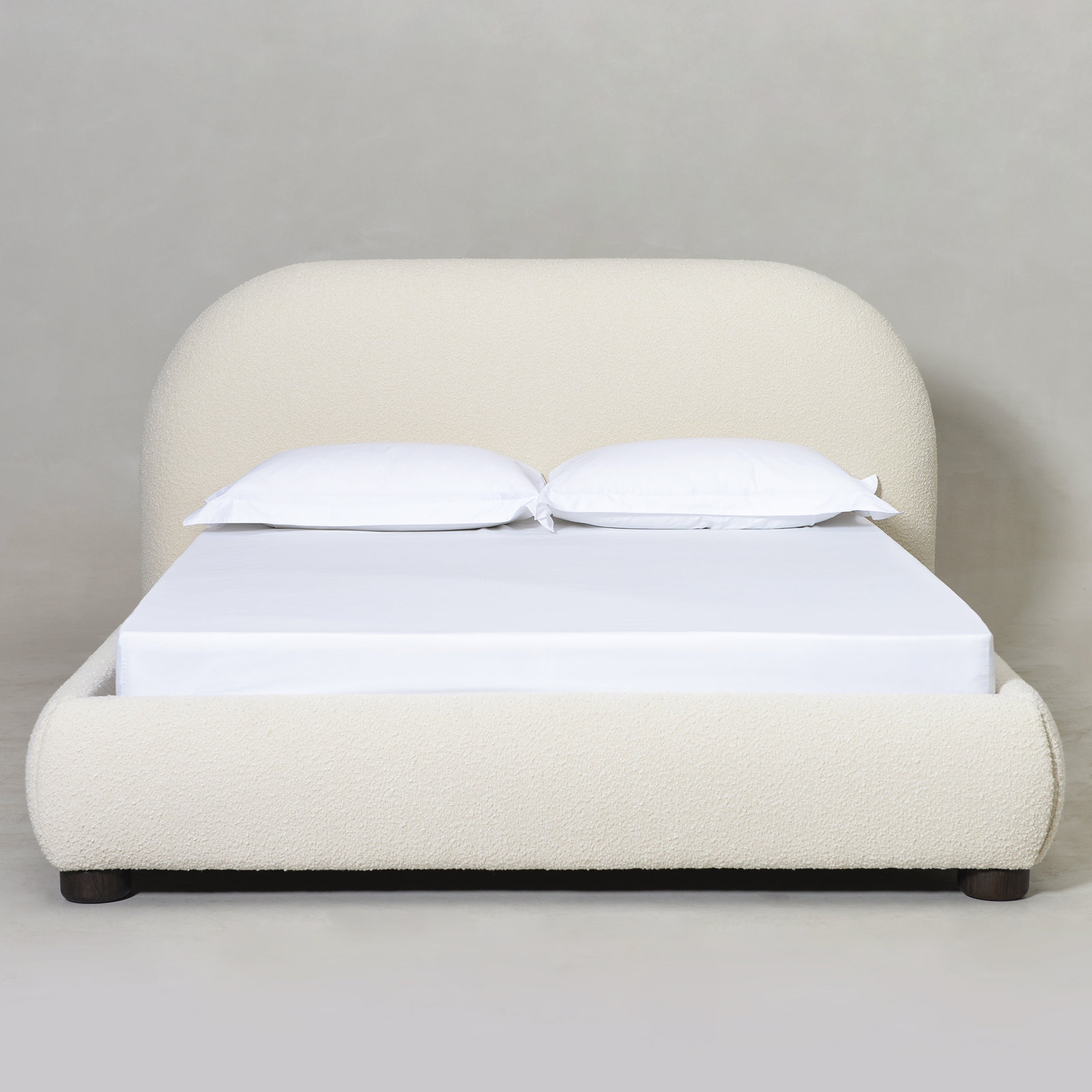 Tesso Velvet Upholstered Bed, Cream, Queen