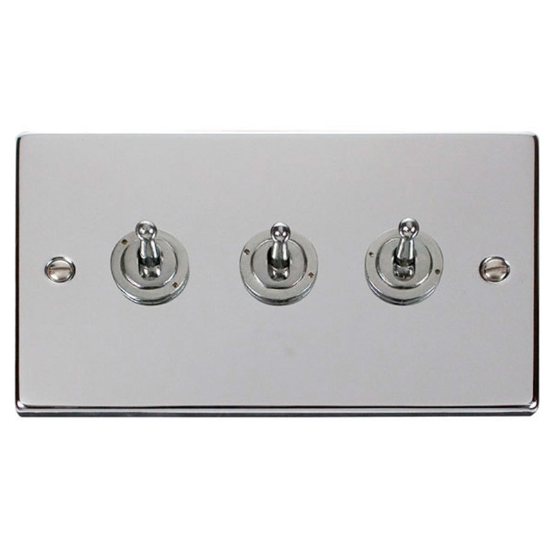 Polished Chrome 3 Gang 2 Way 10AX Toggle Light Switch