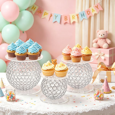 3-Piece Acrylic Cake Stands Set – Cupcake & Dessert Display Stand for Wedding, Party & Event Decoration
