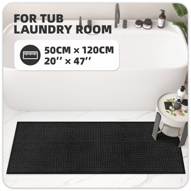 Idalee Bath Rug with Non-Slip Backing, Black, 20''W x 47''L