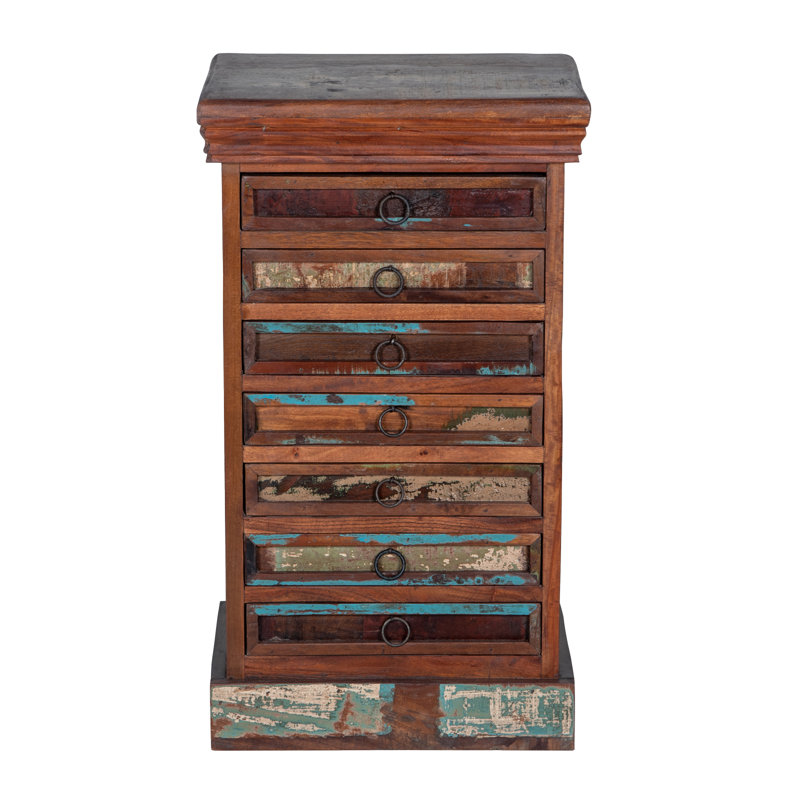 Armoire à bijoux rustique 7 tiroirs, Marron foncé