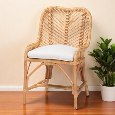 Derren Rattan Dining Chair in Natural Brown and Fabric, 35.94'' H X 21.72'' W X 25.31'' D