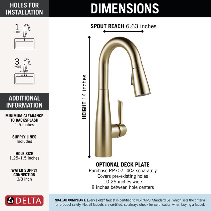 Essa Pull Down Sprayer Bar Faucet, Single Handle Prep Sink Faucet, Champagne Bronze