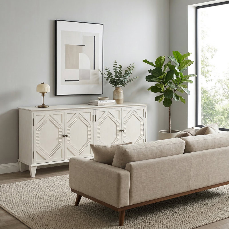 Buffet 65,5 po Mid-Century, Blanc antique