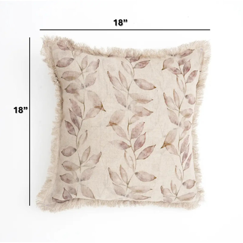 Throw Pillow | Linen Printed Pillow with Fringes | 18X18"