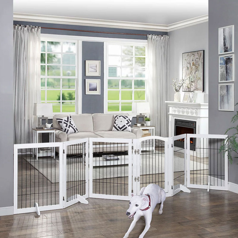 Freestanding Metal Folding Pet Gate, White, 335cm