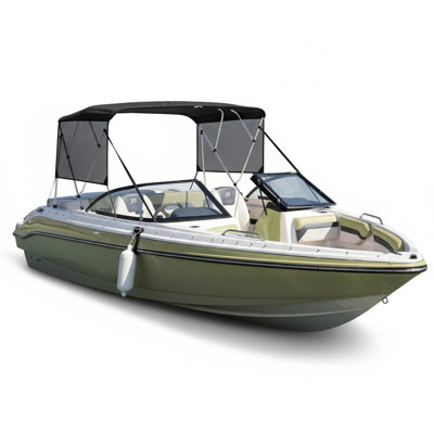4-Bow Boat Bimini Top, 8' L x 54" H x 91"-96" W Canopy with Zippered Side Panels, PU-Coated Fabric, 1" Aluminum Frame, Rear Support Poles & Tie-Down Straps Included