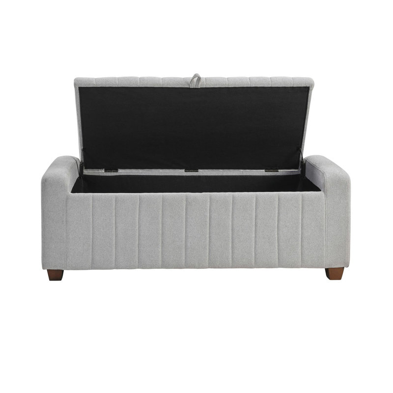 Banc de rangement moderne et contemporain avec rangement intérieur intégré et pieds en bois massif Piedmont, Gris clair