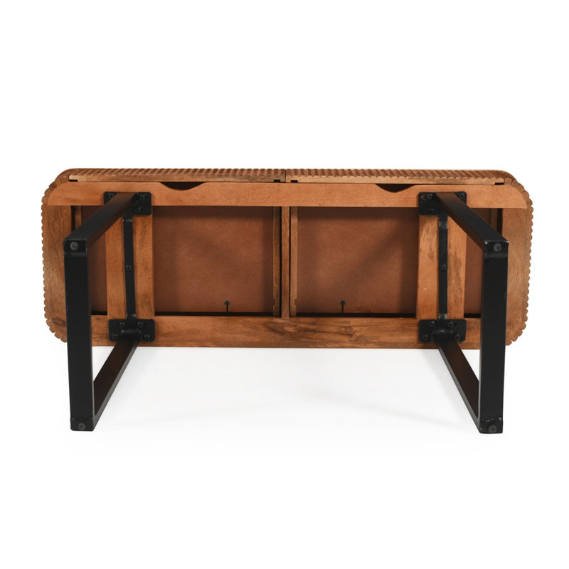 Table d'entrée en bois massif avec design cannelé, console rétro minimaliste avec rangement, table de canapé étroite avec pieds en métal pour le salon du couloir d'entrée
