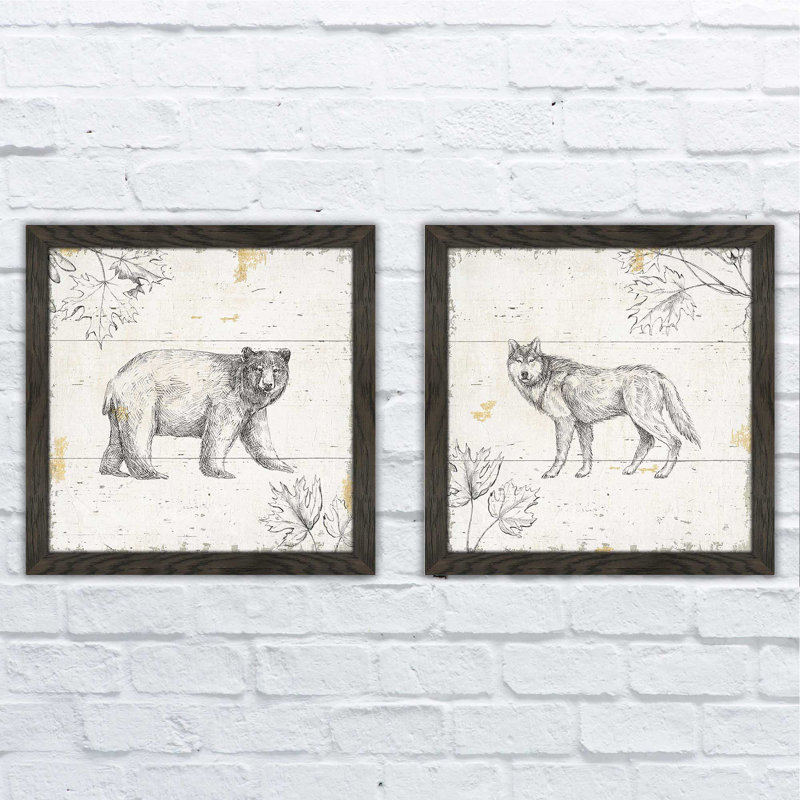 « sauvage et magnifique vii », ensemble de 2 reproductions de dessins encadrées, H 16,5 po x l 33 po, Pas de tapis