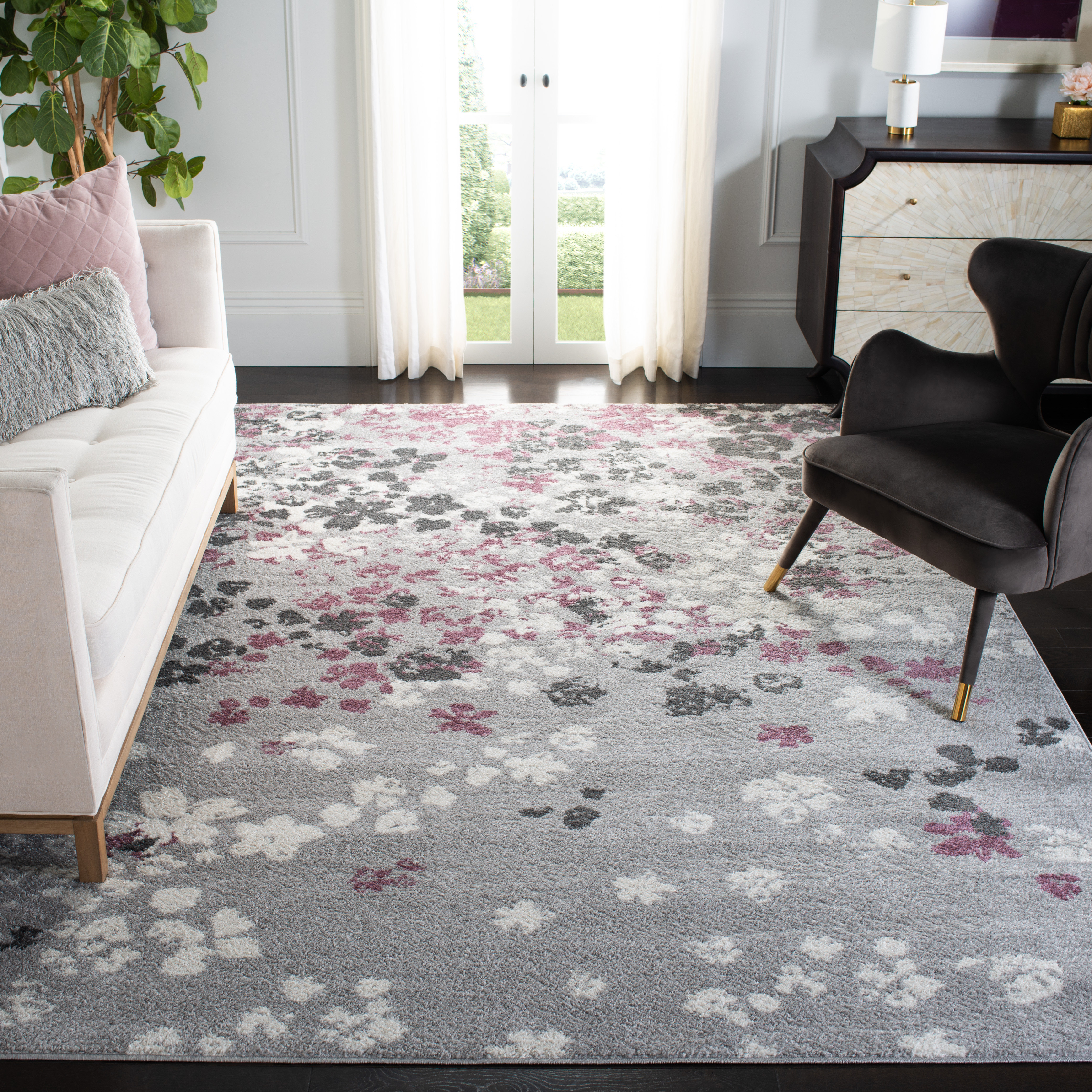 Lark Manor Makeba Floral Gray/Purple Area Rug & Reviews | Wayfair