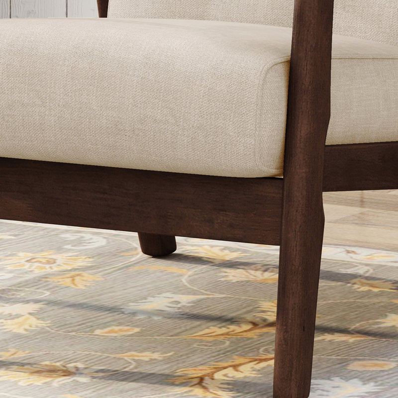 Chaise de style Mid-Century moderne avec revêtement beige et structure d'appoint brun