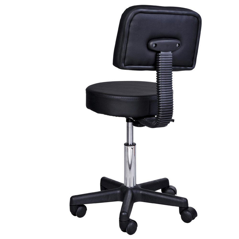 Backed Adjustable Height Ergonomic Lab Stool Wheels, Black