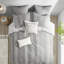 Housse de couette pour lit double / grand lit, gris et coton, avec fermeture à bouton