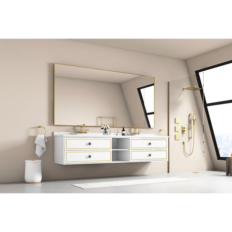 84 po Miroir de salle de bain large - structure en métal, corrosion, reflet transparent, pour vestibule et foyer avec cadre doré, pour chambre à coucher