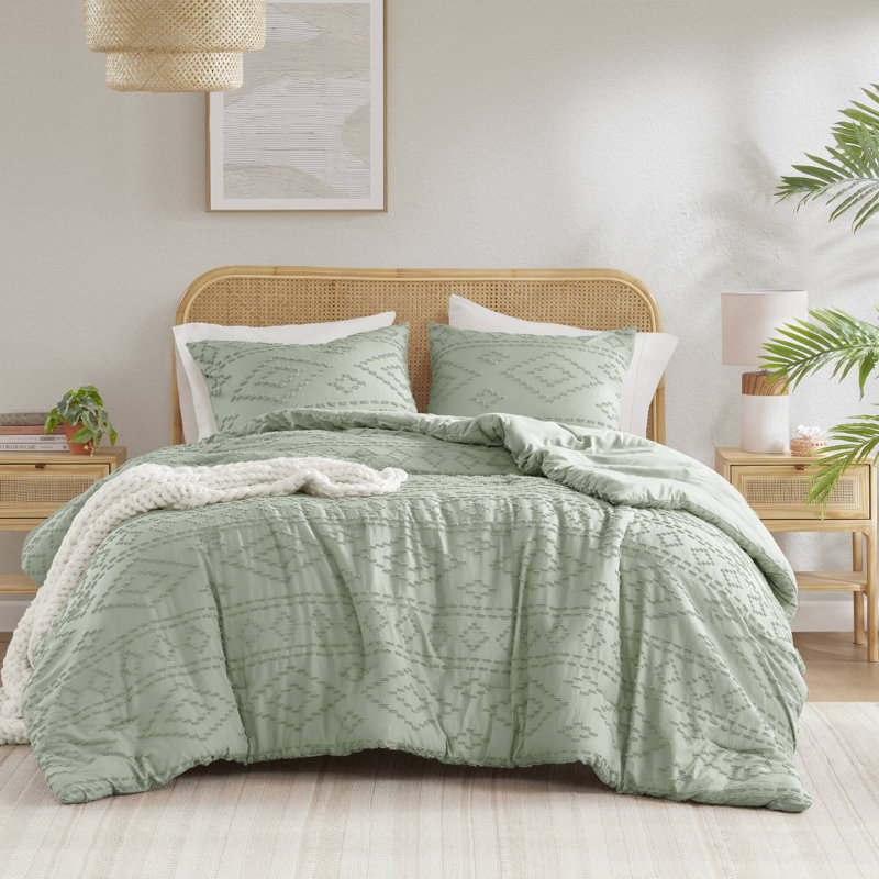 Ensemble d'édredon 3 pièces gigogne sauge vert, Vert sauge, Édredon double / grand + 2 taies décoratives sta