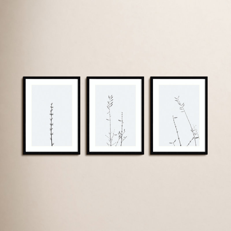 «Adela Retro Tennessee Botanical Prints» par Adela - ensemble de 3 photos à cadre unique, Noir, H 25 po x l 60 po x P 1 po