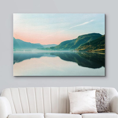Nature, paysage, pastel, coucher de soleil, ciel, montagne, vallée, lac, sur toile