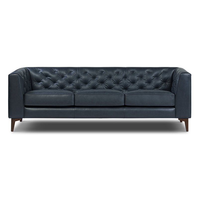 Peale 89'' Full-Grain Genuine Italian Leather Sofa, Deepsky Blue
