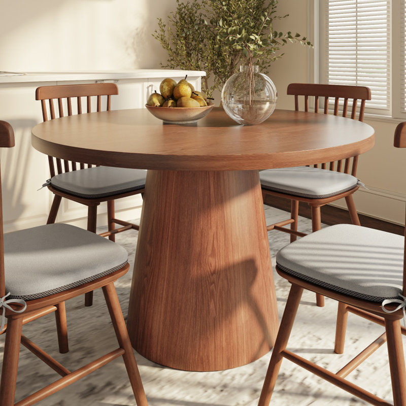 Round Small Dining Table - Farmhouse Solid Wood 37" Table For 2/4 People, 29.52" H x 39.37" W x 21.65" D, Brown
