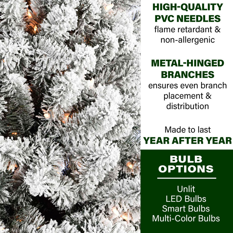 12-Ft White Flocked Pine Christmas Tree with Warm LED Lights