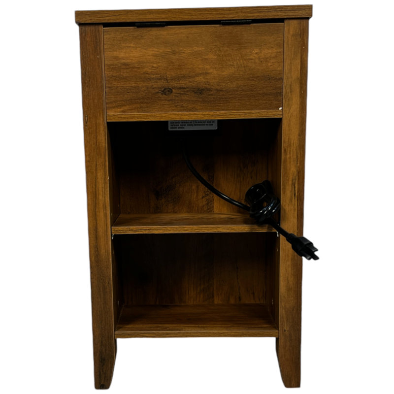 Table de bout brune avec fonction de charge. Vaste tiroir de rangement et porte de grange. Panneau de particules. Nettoyage et processus d'assemblage simples. Brun. Plateau spacieux, armoire facile à nettoyer