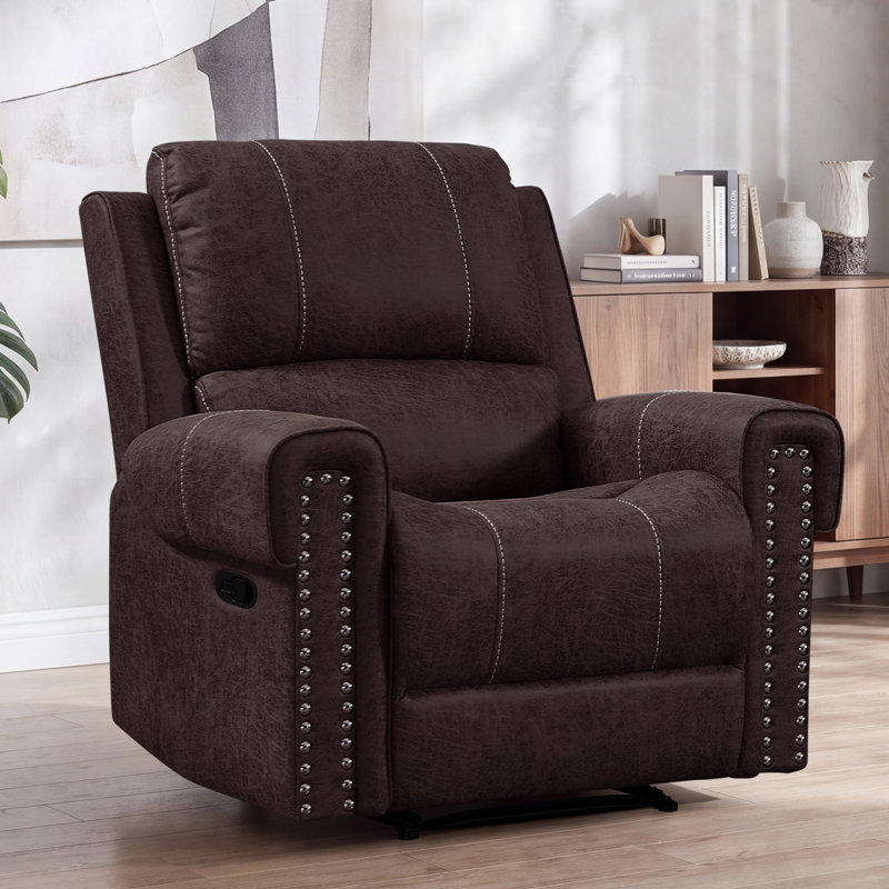 Fauteuil inclinable en similicuir de 38 po de largeur Caleb, Similicuir brun rouge
