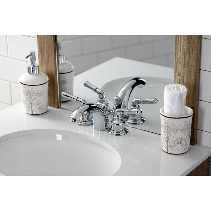 Kingston Brass Victorian Two-Handle 3-Hole Deck Mount Mini-Widespread Bathroom Faucet with Brass Pop-Up, Polished Chrome