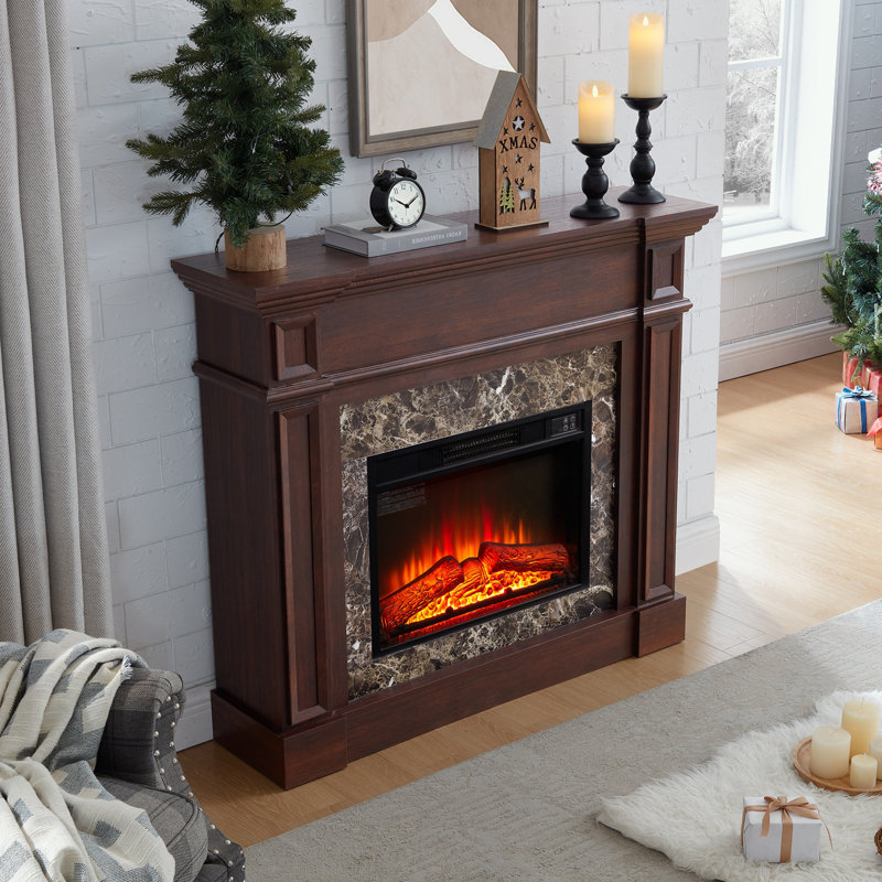 TV Stand with Fireplace Insert, Remote Control and Timer LED Flame, Cherry
