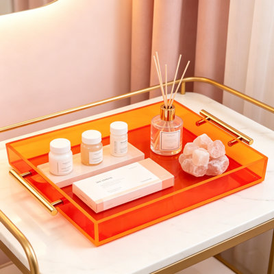 Grand plateau de service en acrylique avec poignées pour table basse, repose-pieds, cuisine et bar - Plateau décoratif durable pour la nourriture, les boissons et les collations