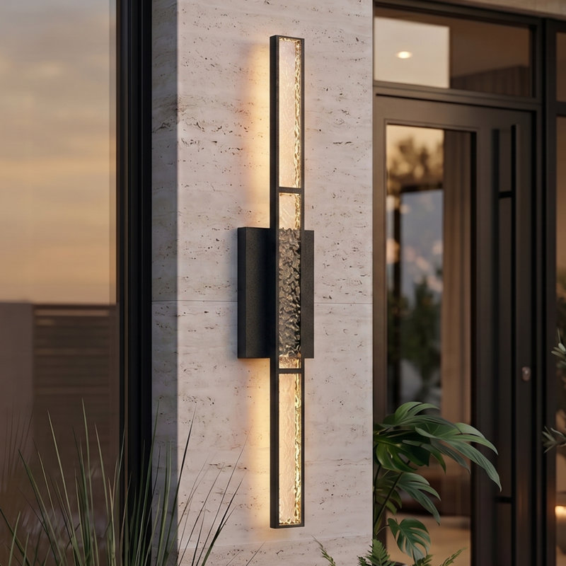 Applique murale d'extérieur réglable 24cc à intensité variable en fer noir à DEL 24cc avec verre d'eau, Noir mat