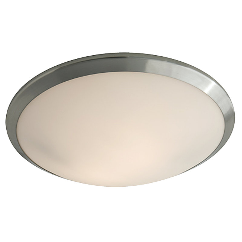 Plafonnier encastré simple 16 po 2 lumières Sontag, Semi opale, Nickel poli