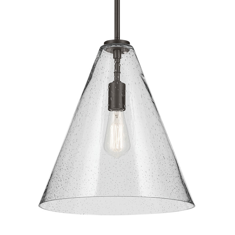 15.5" 1-Light Cone Pendant with Clear Seeded Glass, Bronze
