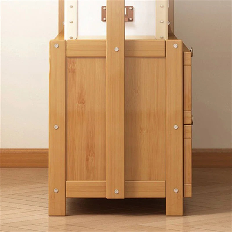 Portant à vêtements en bambou avec tablettes et crochets - Organisateur autoportant pour chambre à coucher