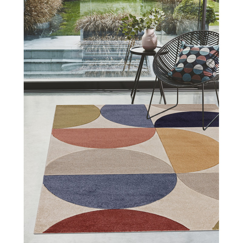 Lowellville Geometric Blue/Red/Beige Area Rug, Rectangle 200 x 290cm