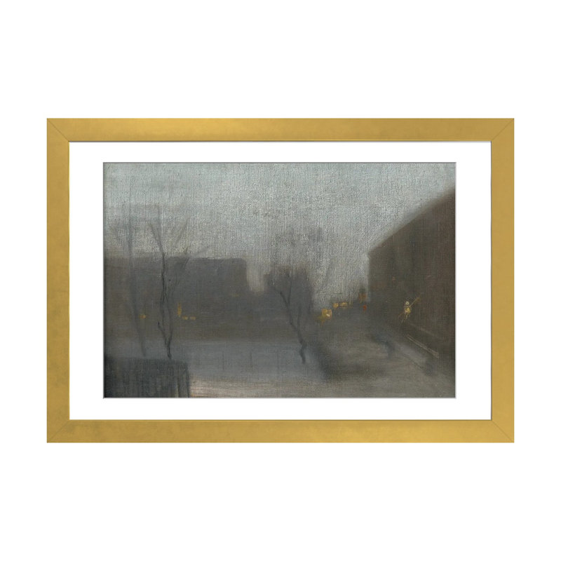 Nocturne Trafalgar Square Snow - reproduction d'art murale - papier d'art encadré, 24 po x 32 po, Papier encadré, Doré