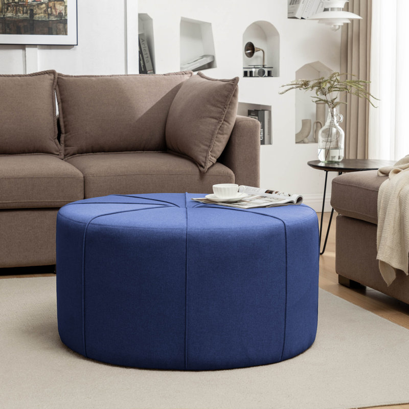 Wrought Studio™ Alain 35" Fabric Round Cocktail Ottoman, Bashaw Blue Fabric