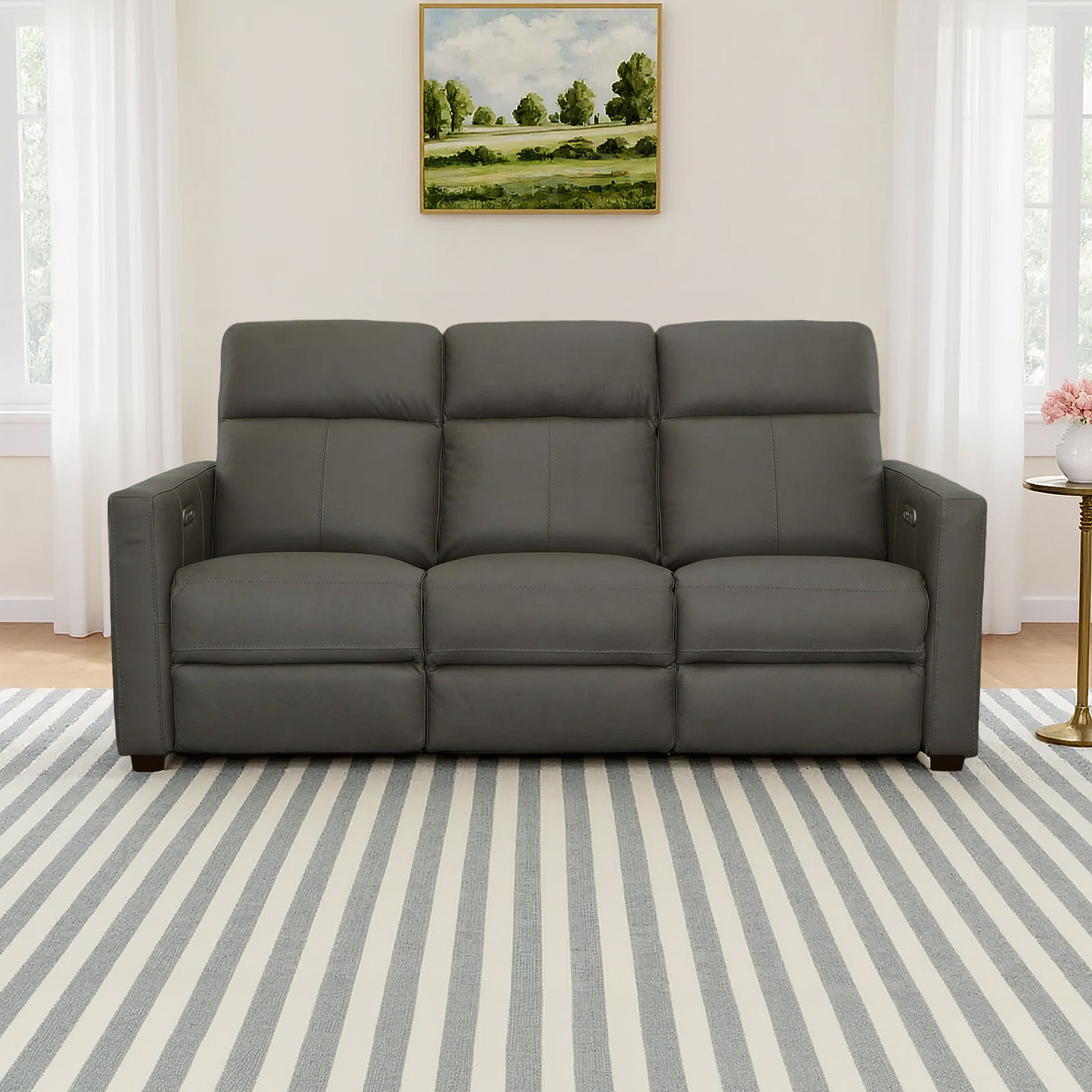 Broadway 79" Genuine Leather Reclining Loveseat, Shale Leather Match