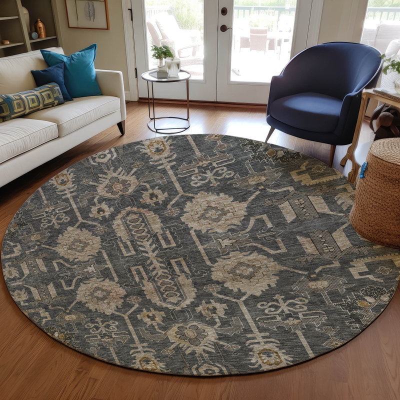 Tapis oriental intérieur / extérieur lavable Myda, Rond 8 pi