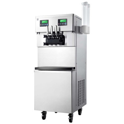 Commercial Ice Cream Machine, 34-44L/H Yield, Dual-Compressor Freestanding Soft Serve Ice Cream Maker with 2*10L Hoppers & 3 Flavors, Pre-Cooling Puffing Low-Mix Alert for Snack Dessert Shops