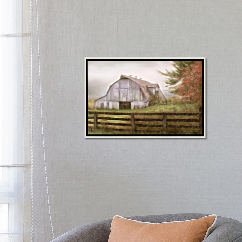 Rustic Barn - reproduction d'art mural , Blanc patiné, H 18 po x l 26 po, Impression encadrée sans passe-partout