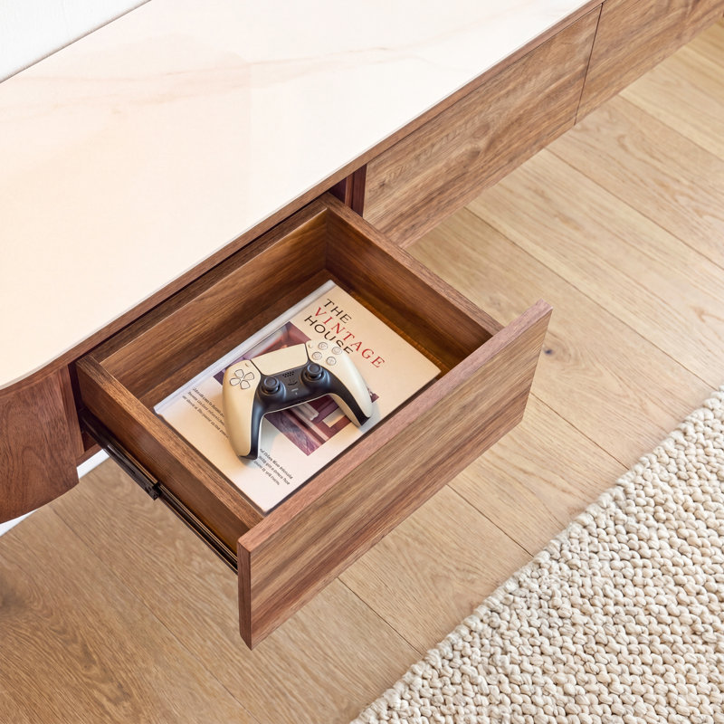 Meuble télé moderne avec plateau flottant de 63 po avec plateau en faux marbre, 11.9" W x63"L