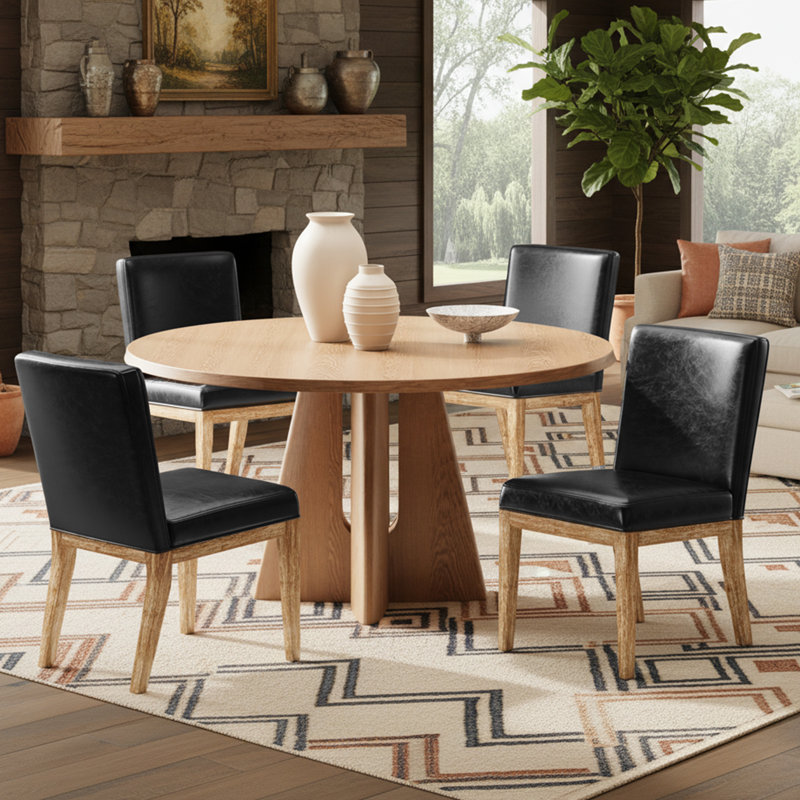 Modern Upholstered Dining Chairs, Armless Kitchen Side Chairs with Solid Wood Legs, Black 